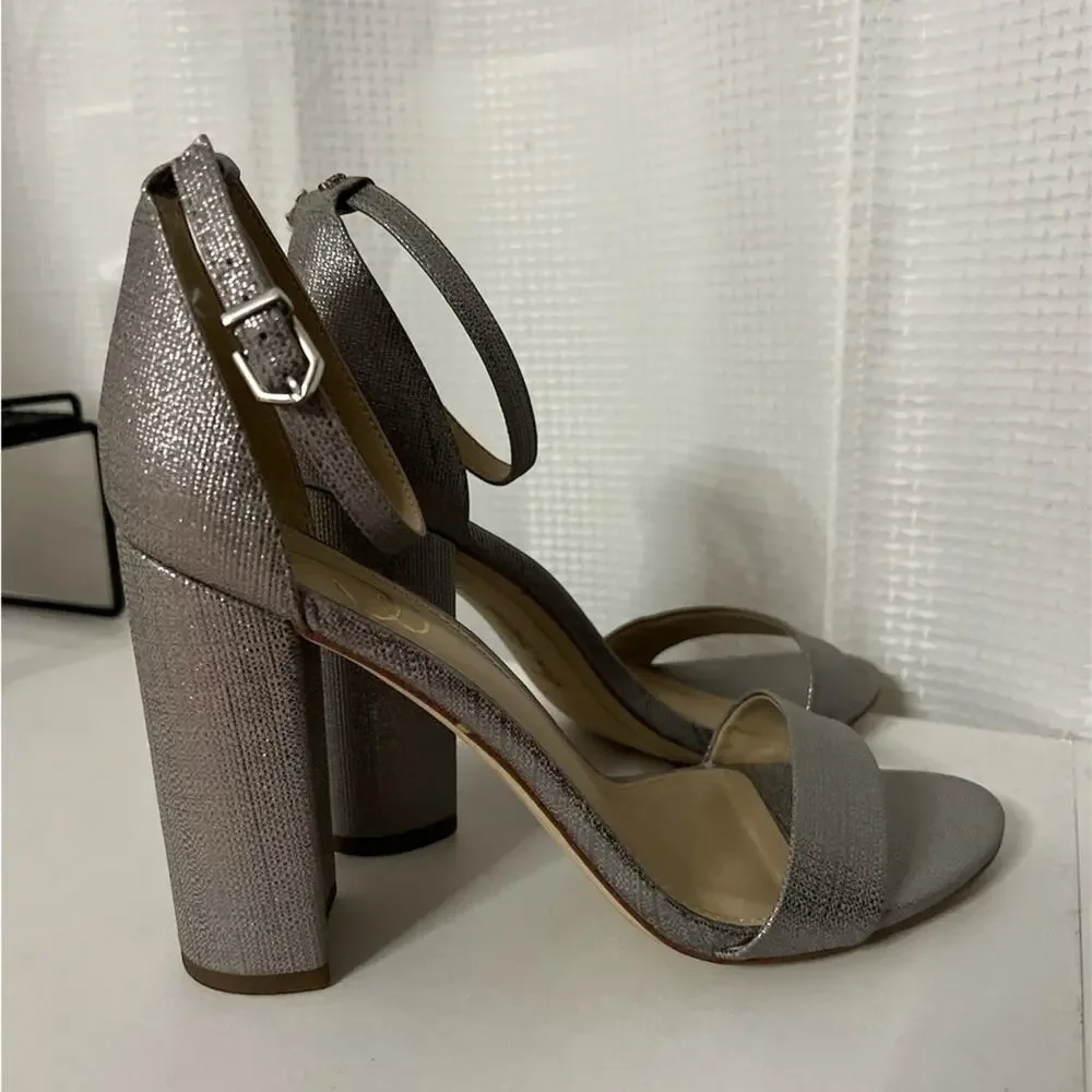 NWOT Sam Edelman Yaro Ankle Strap Sandal‎ Women's Pewter Metallic